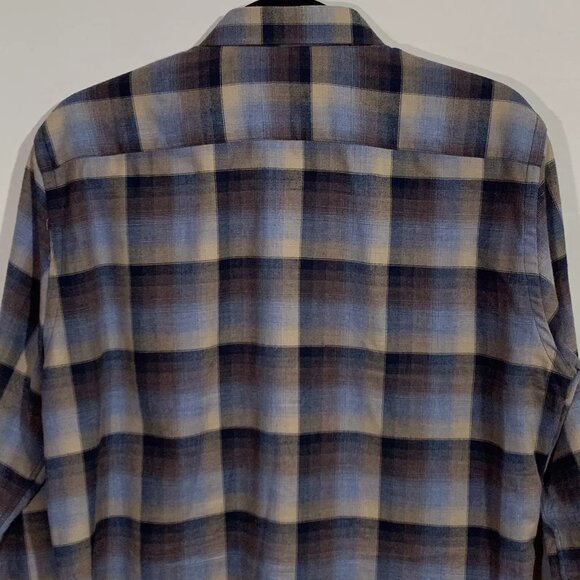 Patrick Assaraf Long Sleeve Button Up Flannel Shirt Size Medium Blue Brown - Picture 7 of 13